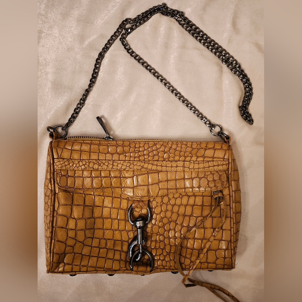 Rebecca Minkoff Croc-Embossed Yellow Leather Shoulder Bag